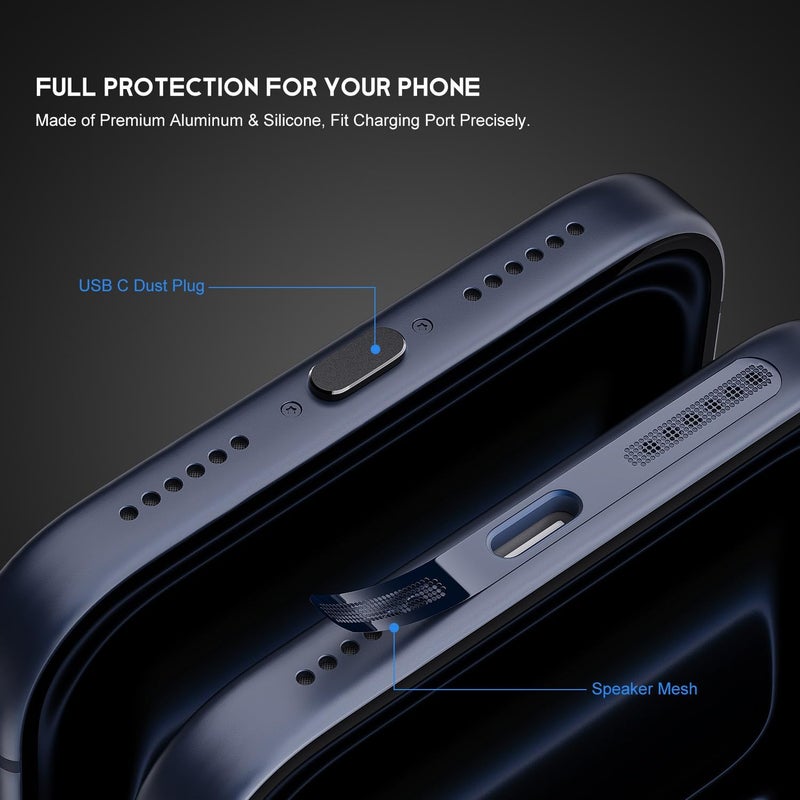 imComor 5Pack USB C Dust Plug for iPhone 17 Pro/17 Pro Max, USB Type C Charging Port Cover Dustproof Protector with Speaker Mesh Anti Dust Cover Accessories for iPhone 17 Pro/17 Pro Max, Deep Blue - Image 4